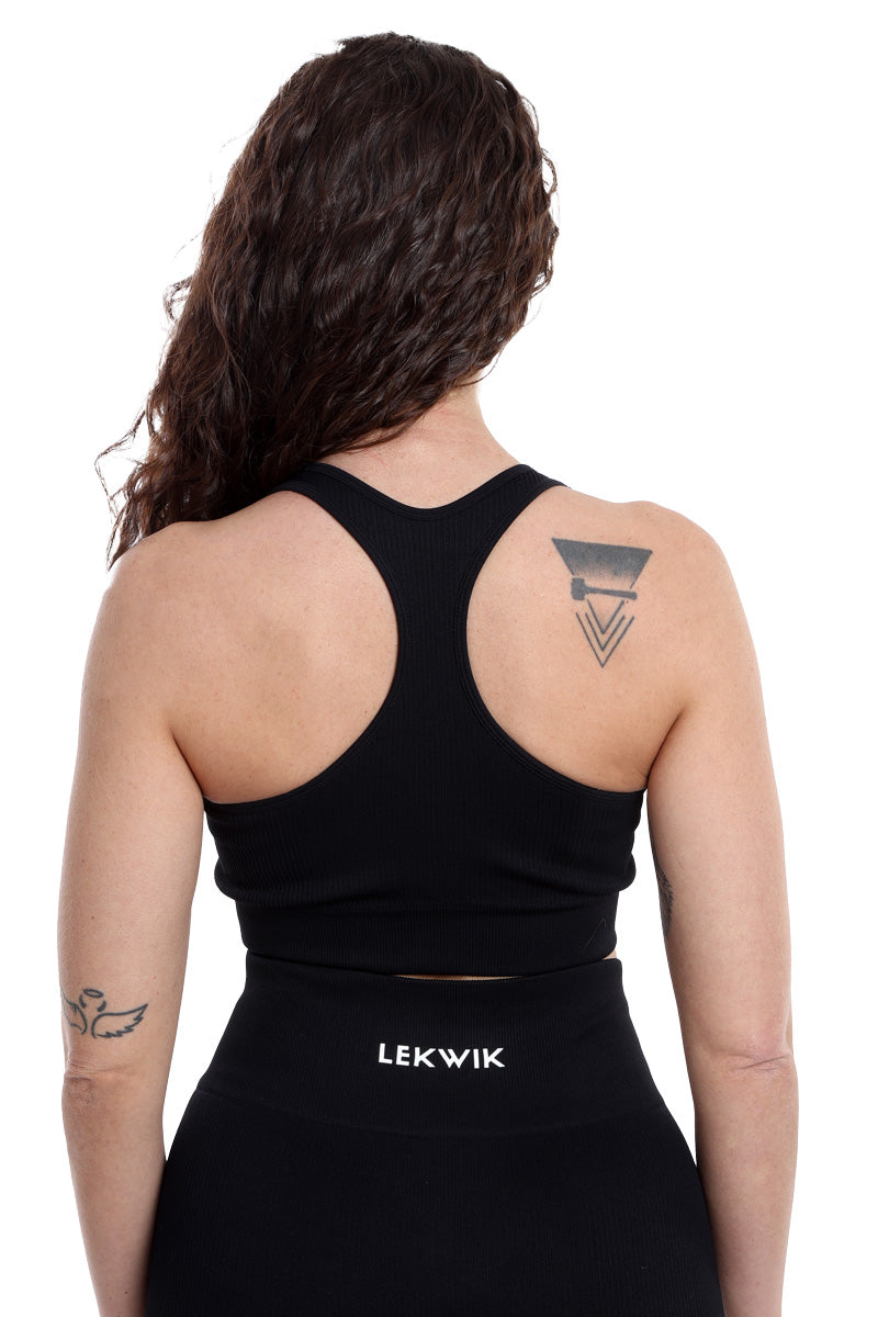 Top sportivo a costine nero modello CIRCE